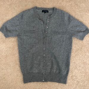 100% Cashmere Gray Short Sleeve Cardigan Sweater